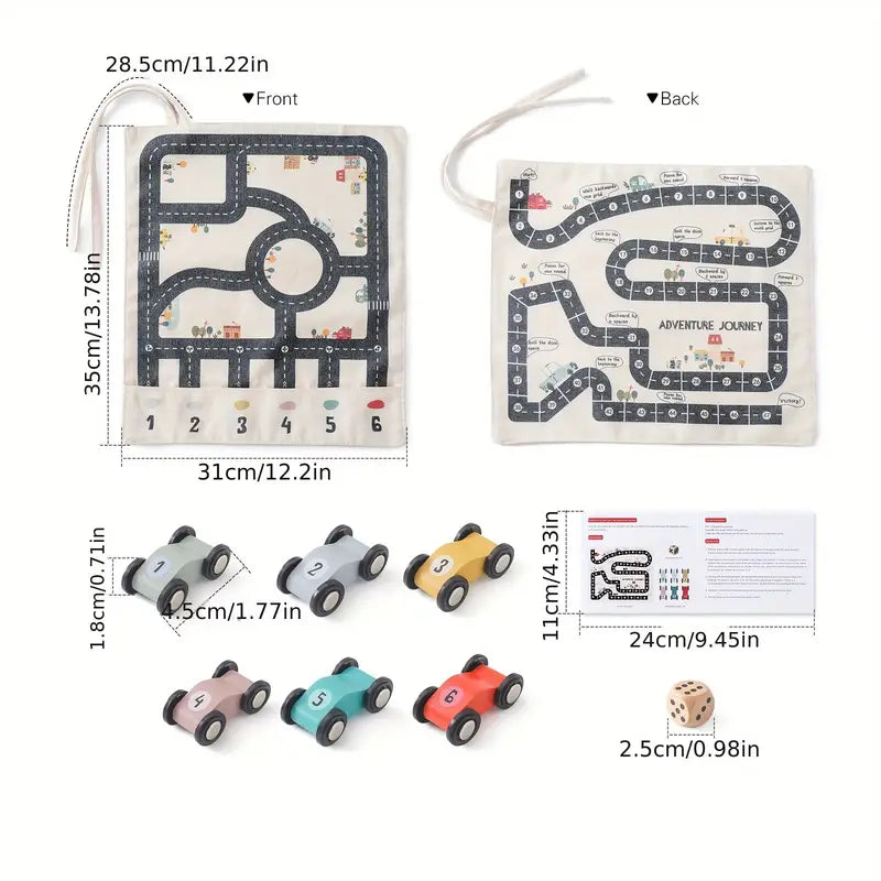 Wooden Car Set with Roll up Canvas