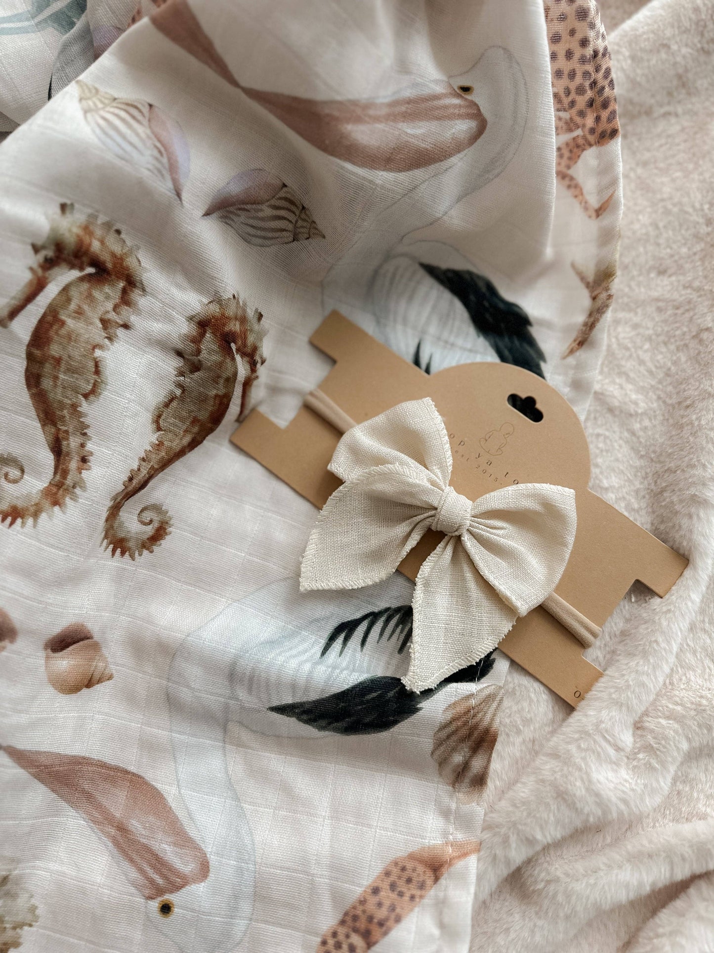 Pop Ya Tot Linen Bow Headband Ivory