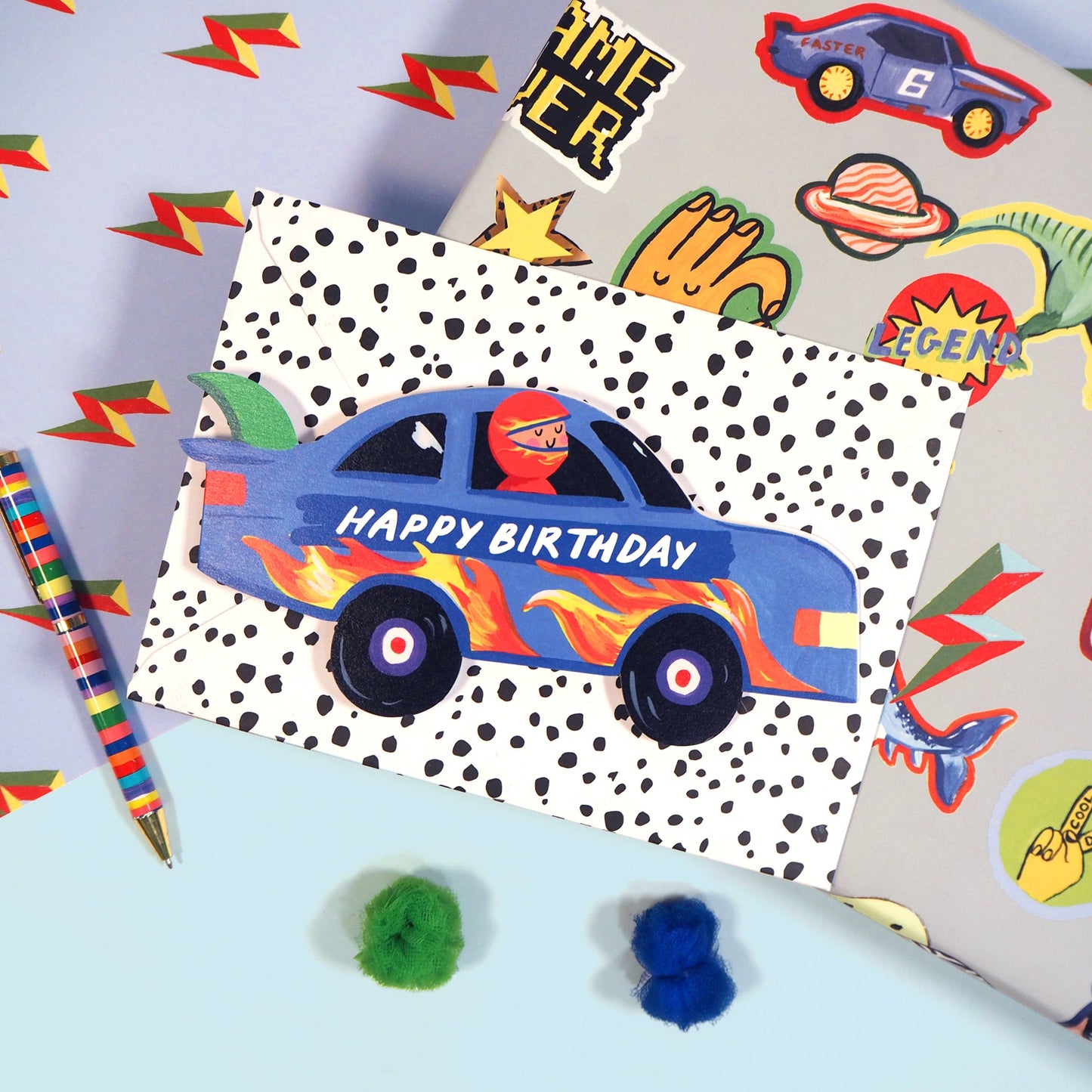Eleanor Bowmer Racing Car Shaped Card