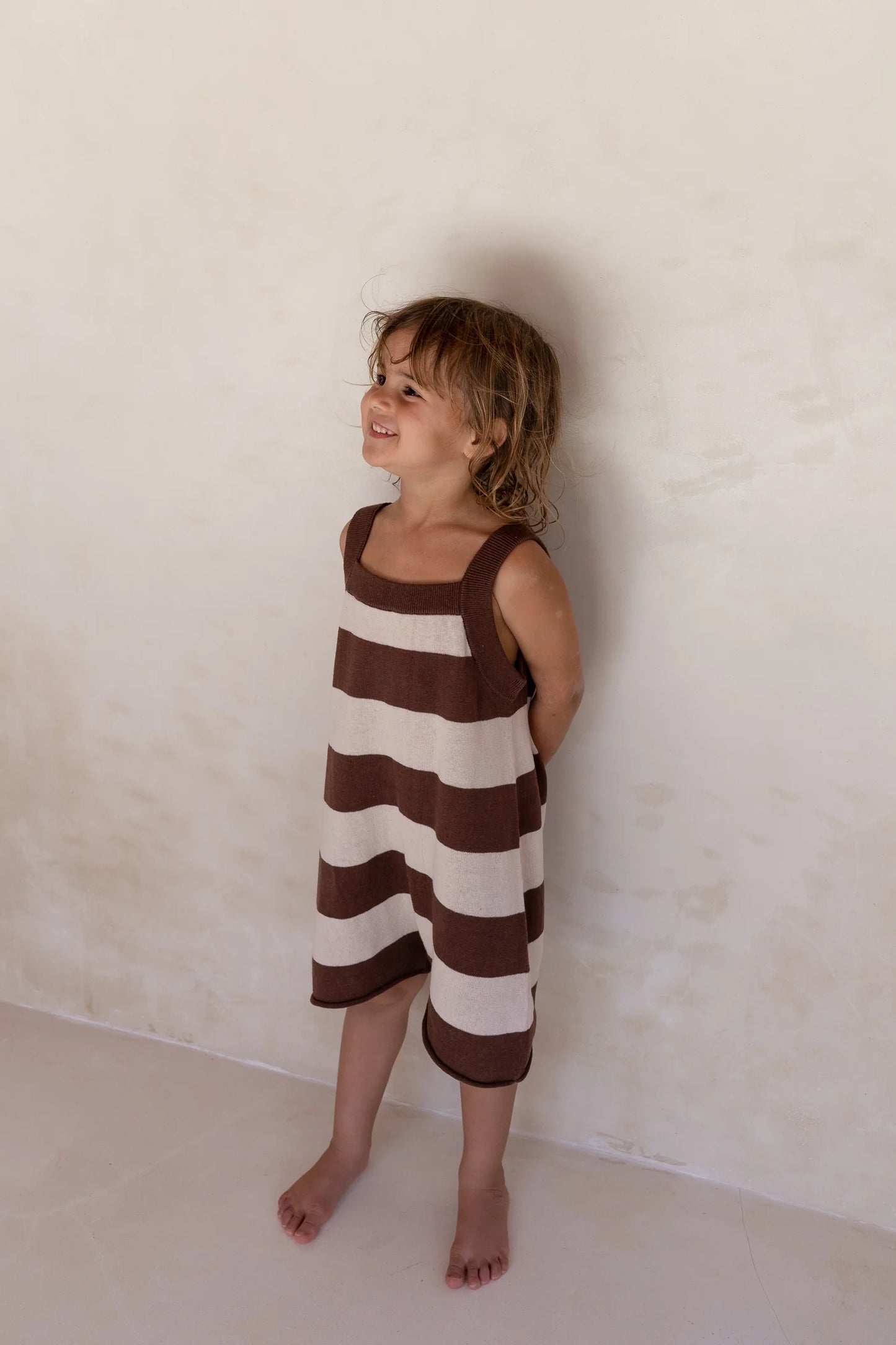 Lightweight Knit Romper | Choc Stripe