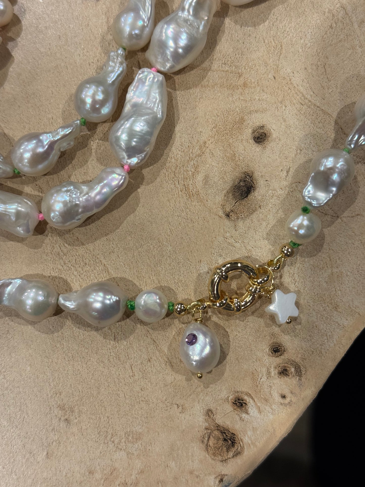 Baroque Pearl Necklace + Neon Knots + Charms | 45cm