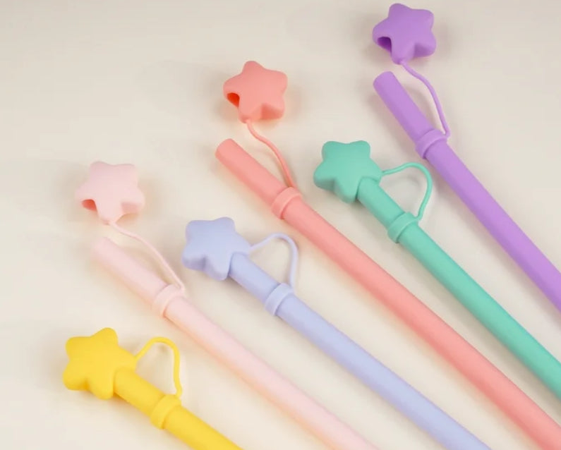 Silicone Straw with Star Straws Cover Cap