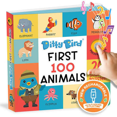 Ditty Bird First 100 Animals USB-C Rechargable Book