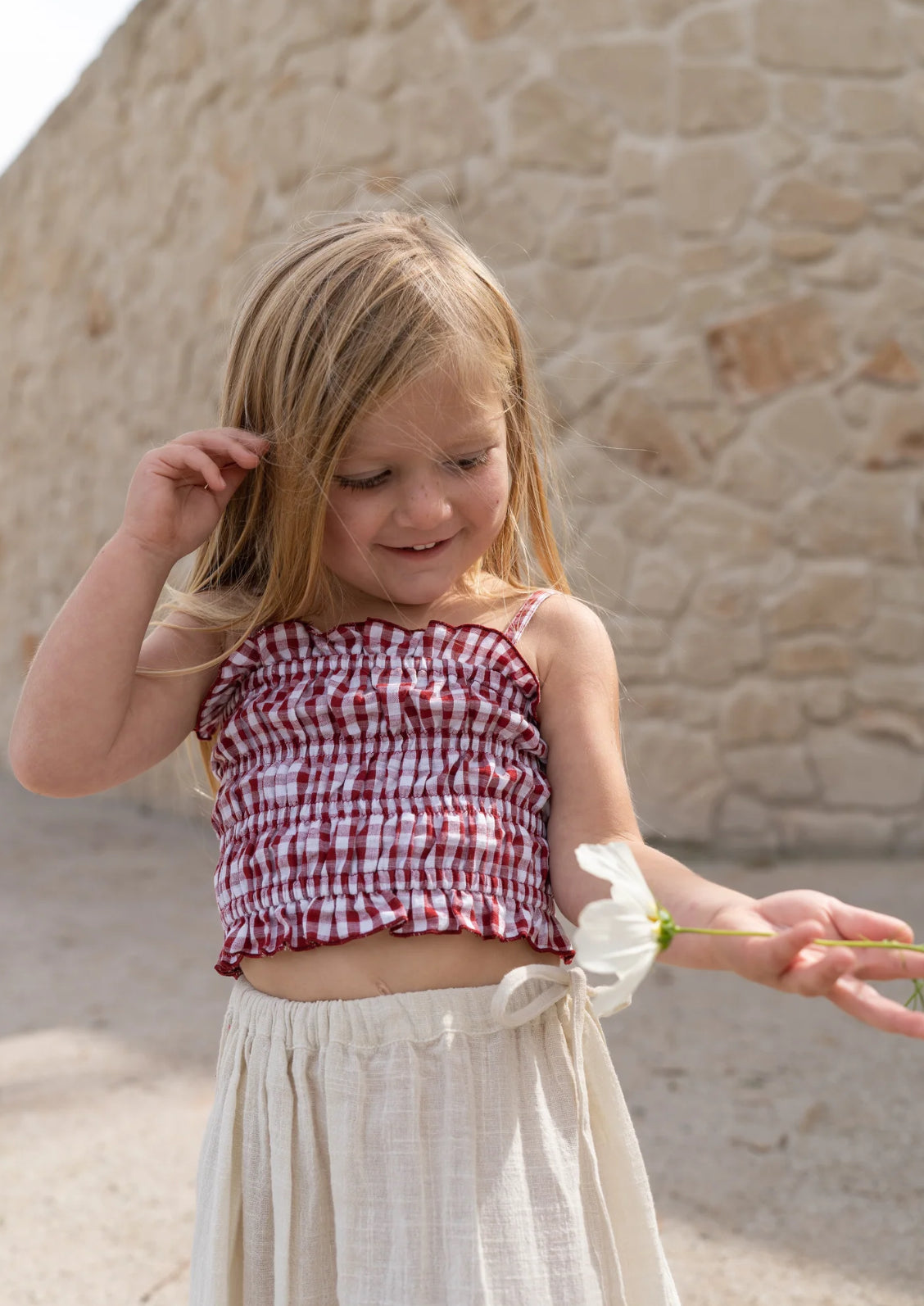 Illoura Shirred Crop Red Gingham