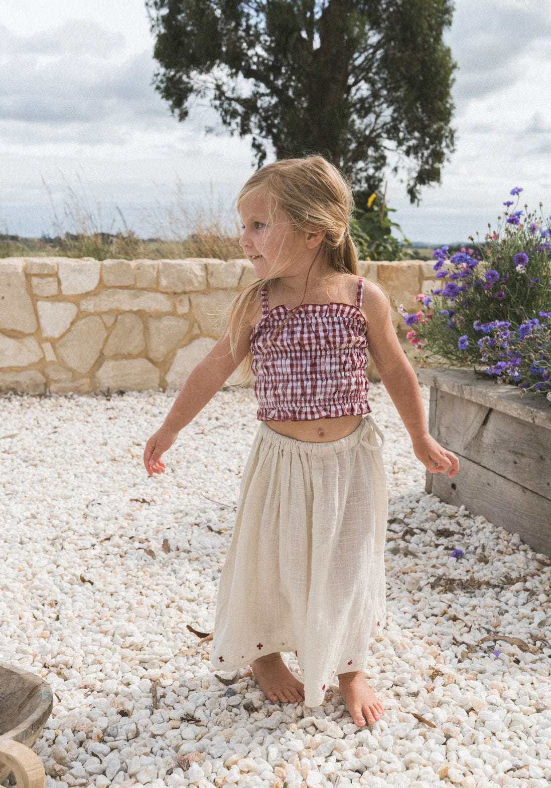 Illoura Shirred Crop Red Gingham