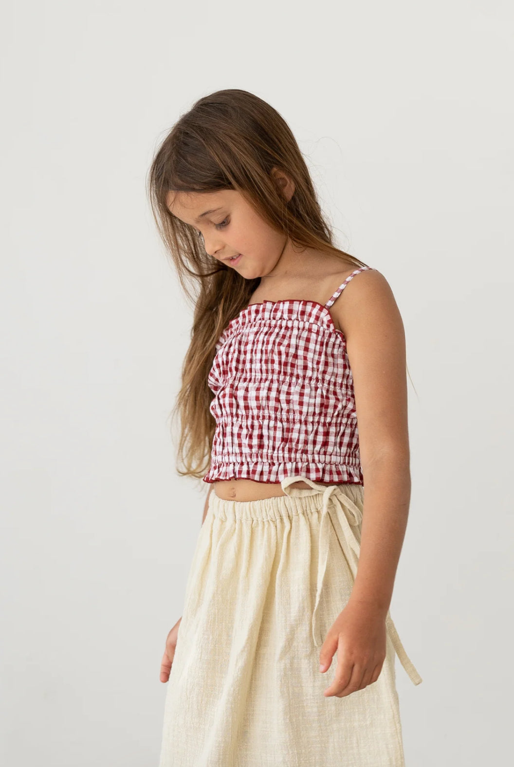 Illoura Shirred Crop Red Gingham