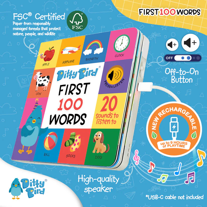 Ditty Bird First 100 Words USB-C Rechargeable Book