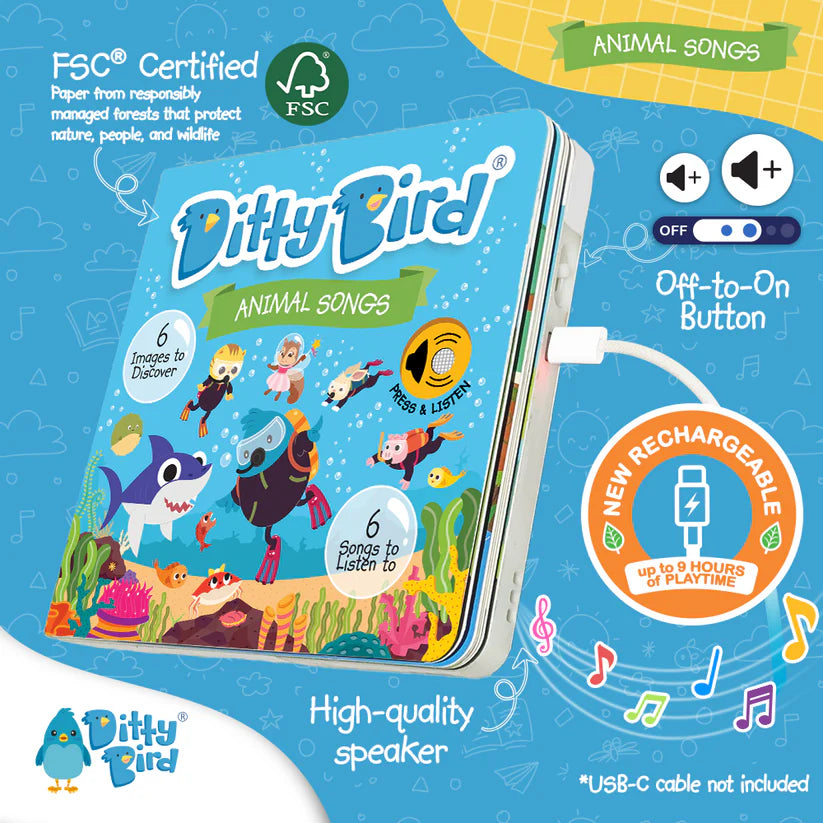 Ditty Bird Animal Songs USB-C Rechargeable Book