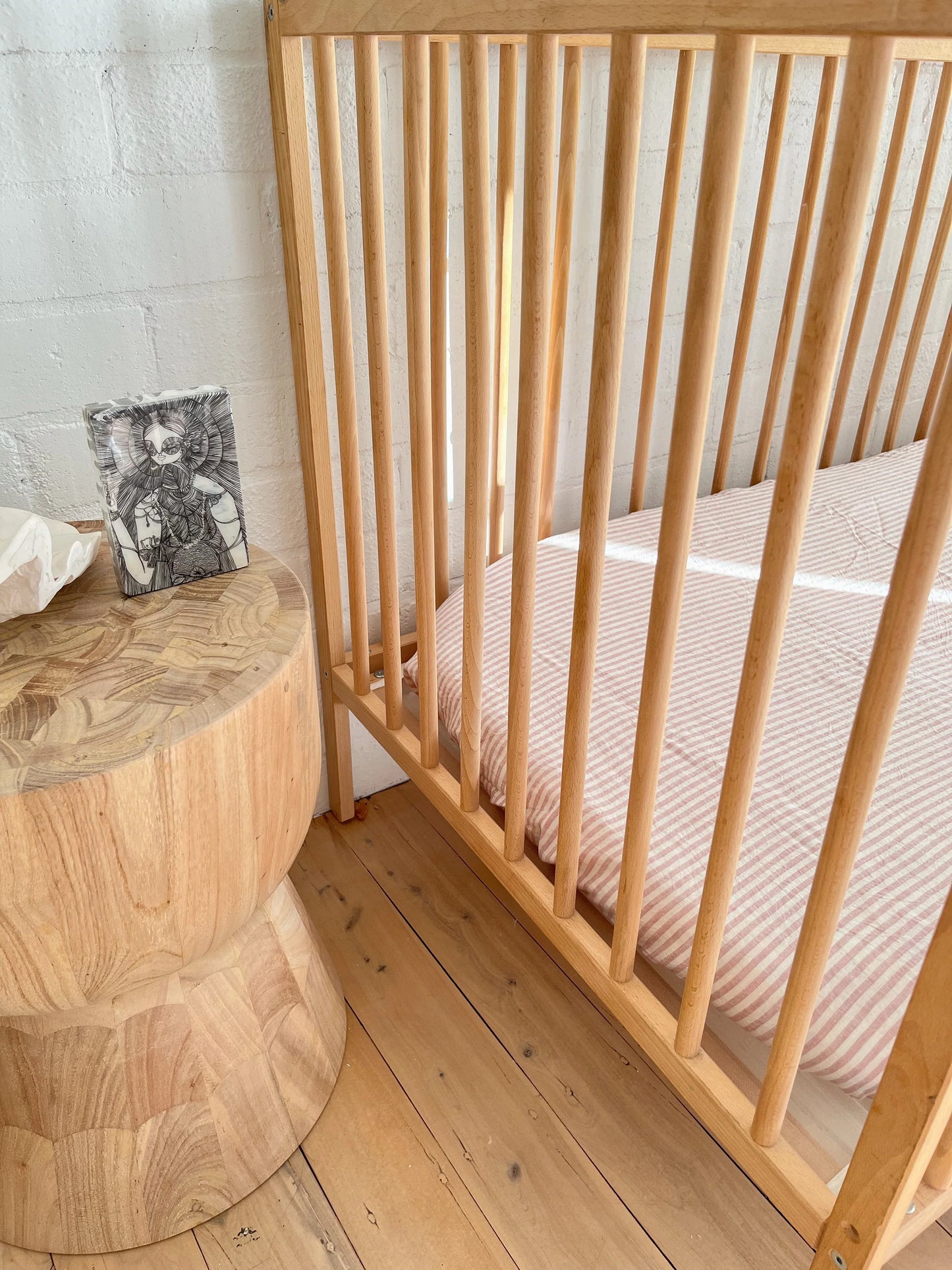 Loaila Pink Stripe Linen Cot Sheet