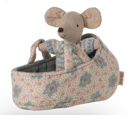 Maileg Baby Mouse in Carry Cot