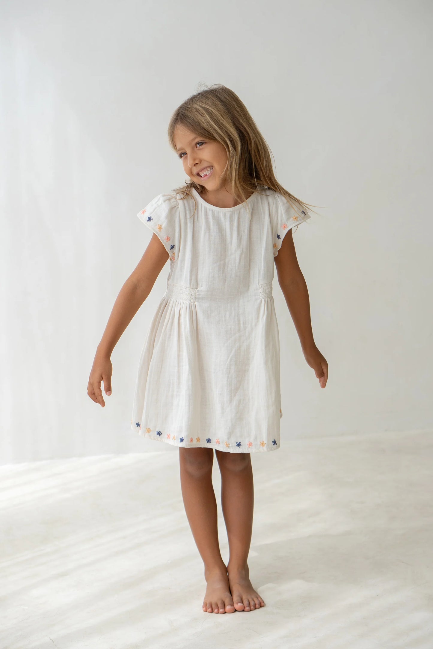 Blossom Dress - Natural Embroidery