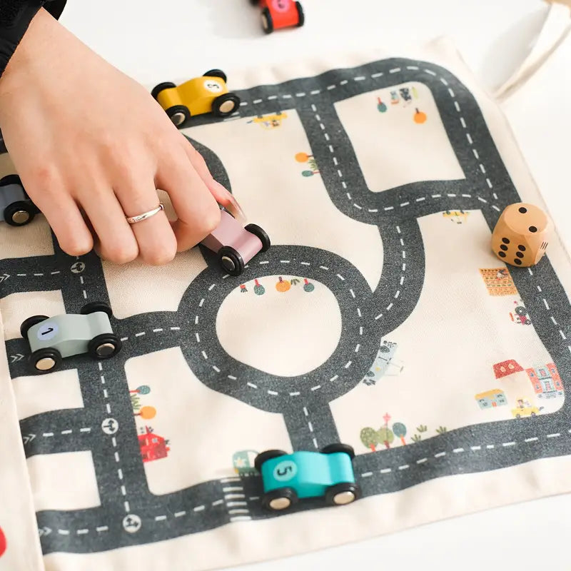 Wooden Car Set with Roll up Canvas