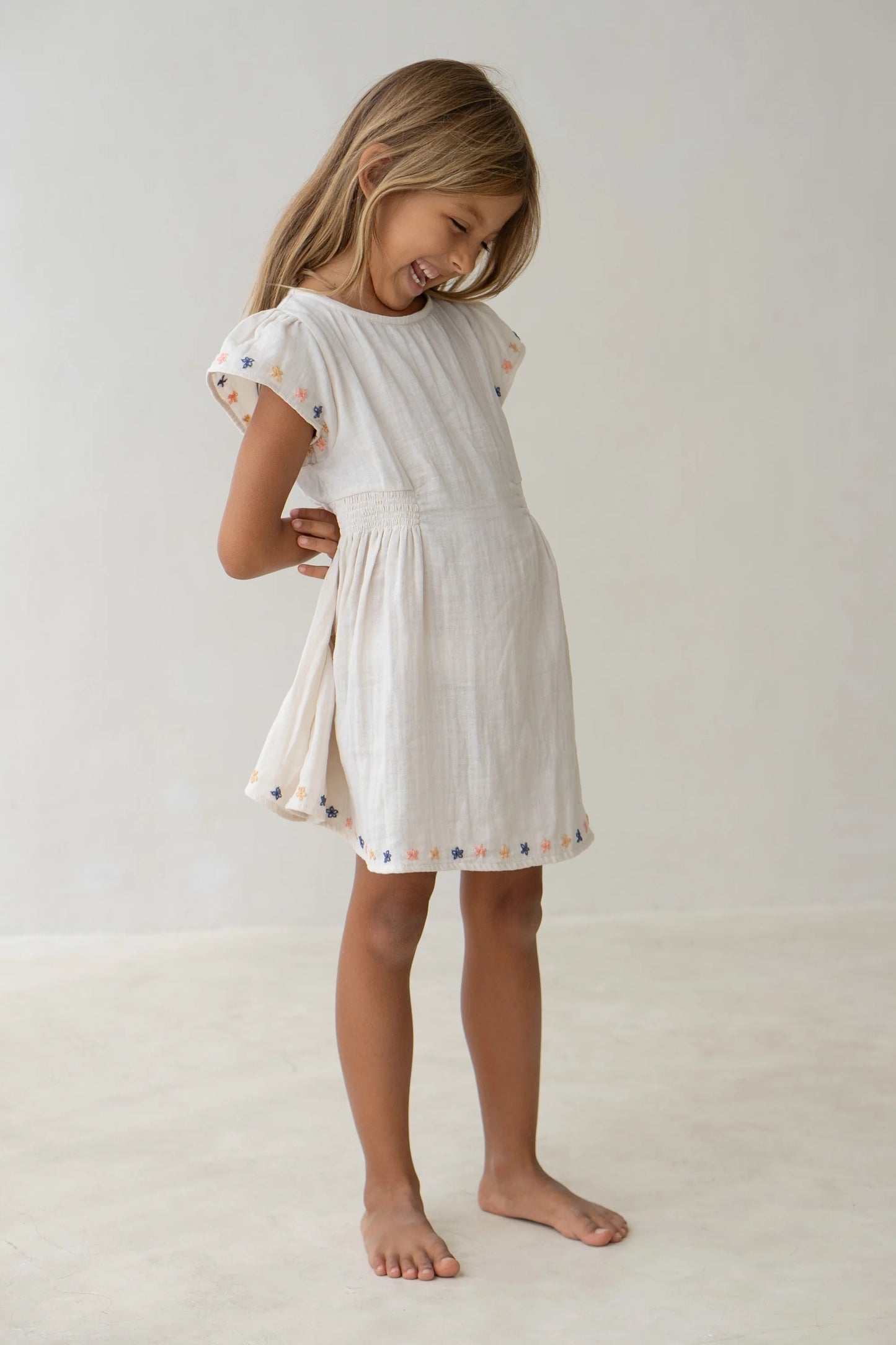 Blossom Dress - Natural Embroidery