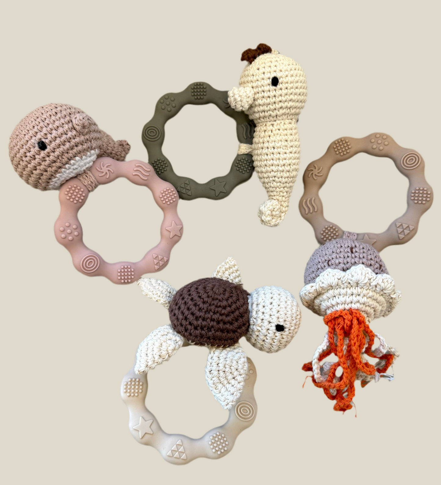 Teething ring rattle - Crochet sea animals