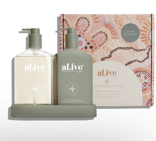 WASH & LOTION DUO + ART PRINT - WATTLE & NATIVE MOSS