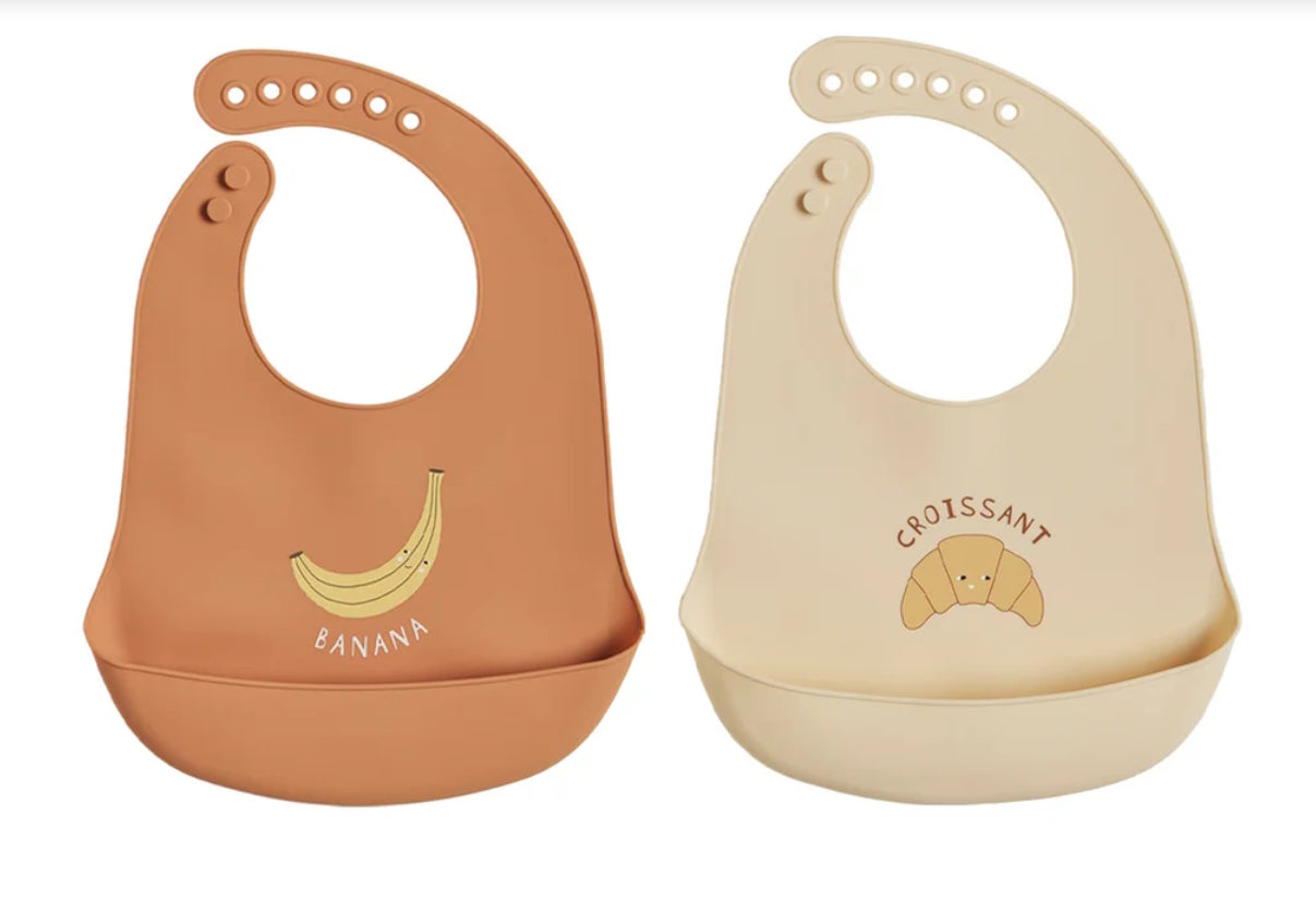 Silicone Bib 2 pack - banana/ croissant