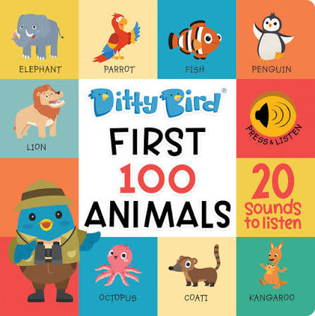 Ditty Bird First 100 Animals USB-C Rechargable Book