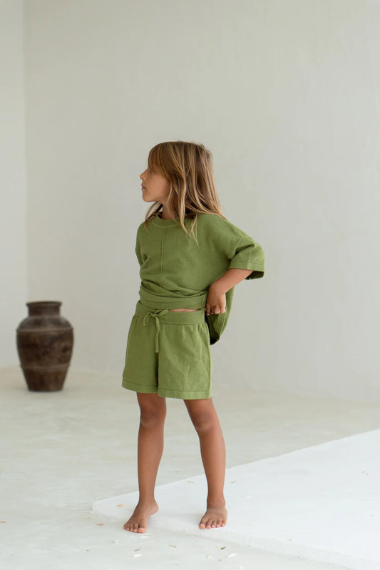 Thin knit shorts - olive