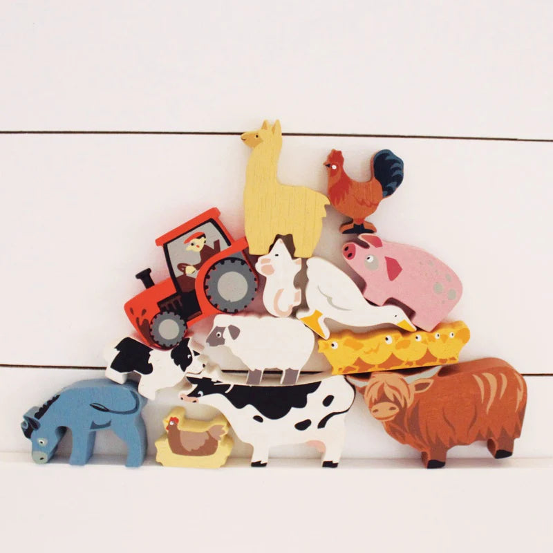 Wooden Farmyard Animals Set with Display Case
