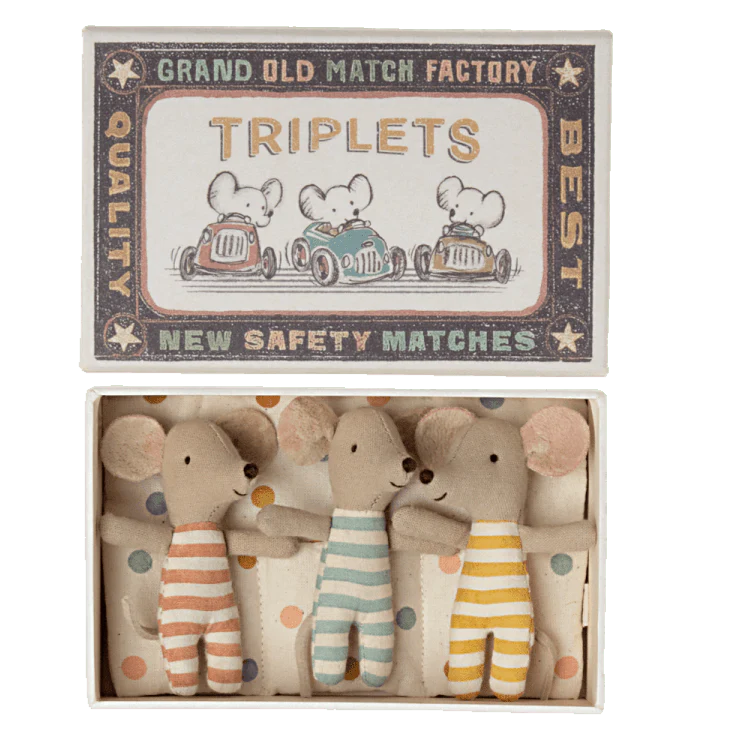 Maileg Triplets Baby Mice in Matchbox
