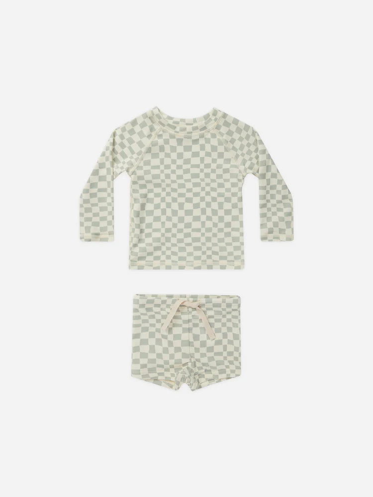 Rash Guard Set- Seafoam Check