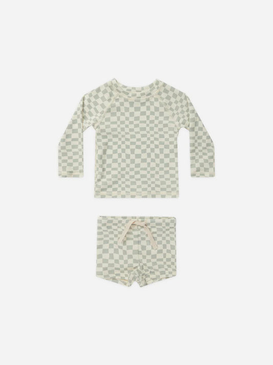 Rash Guard Set- Seafoam Check