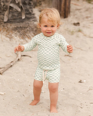 Rash Guard Set- Seafoam Check