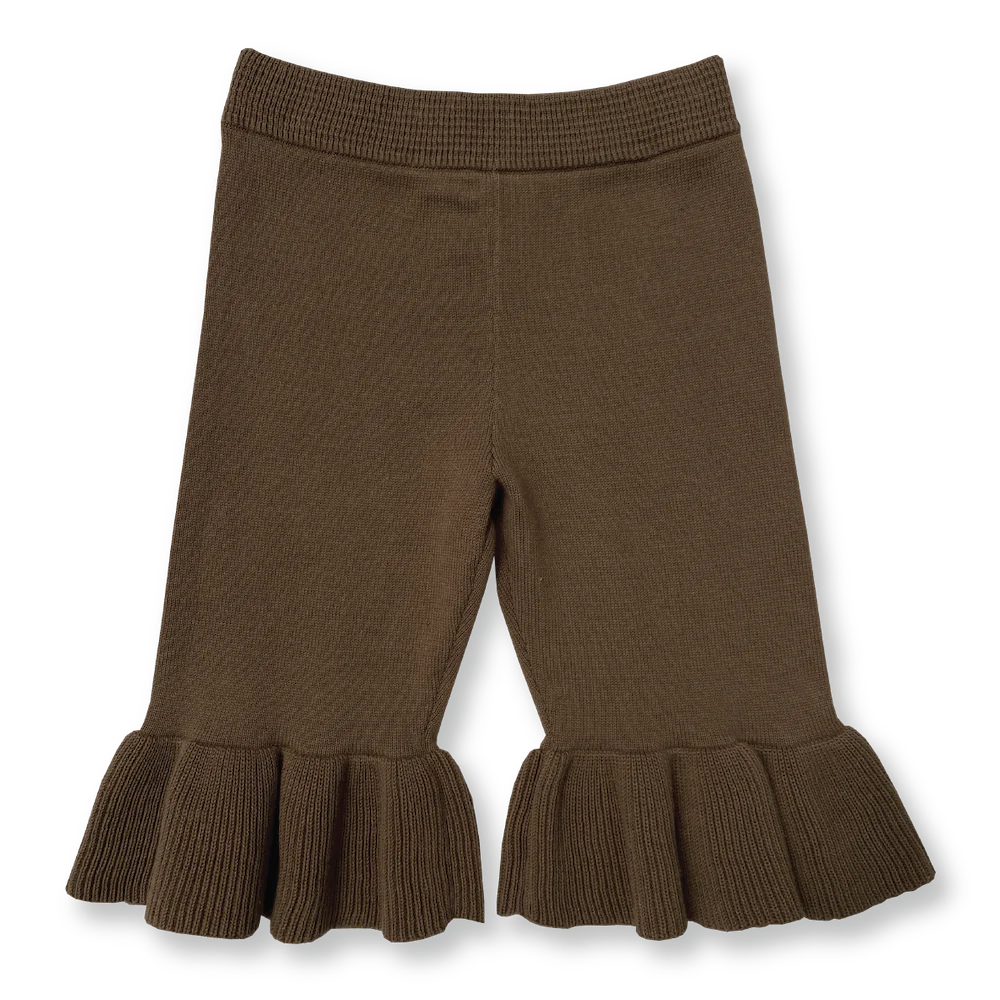 KNITTED FRILL PANT - CLAY