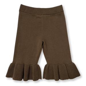 KNITTED FRILL PANT - CLAY