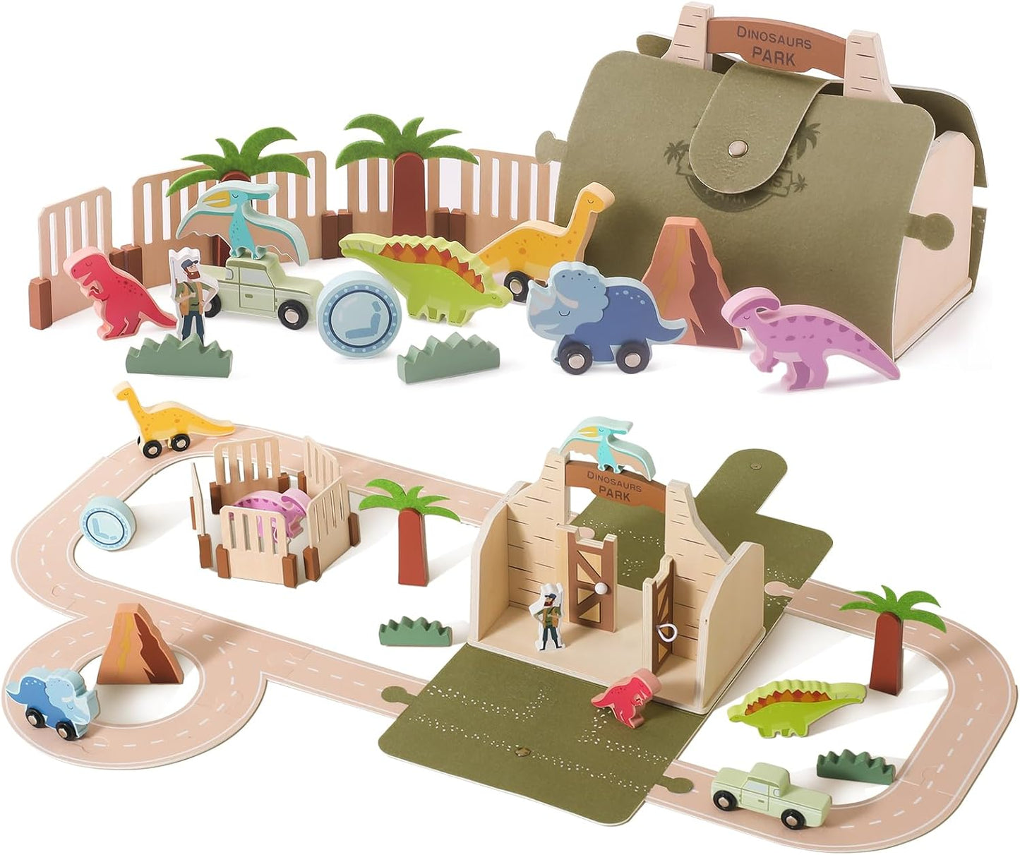 Wooden Dinosaur train set