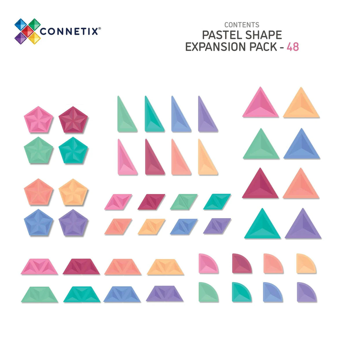 Connetix Tiles- Pastel Shape Expansion Pack - 48 Piece