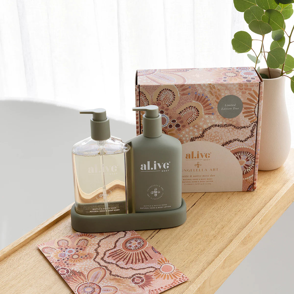 WASH & LOTION DUO + ART PRINT - WATTLE & NATIVE MOSS