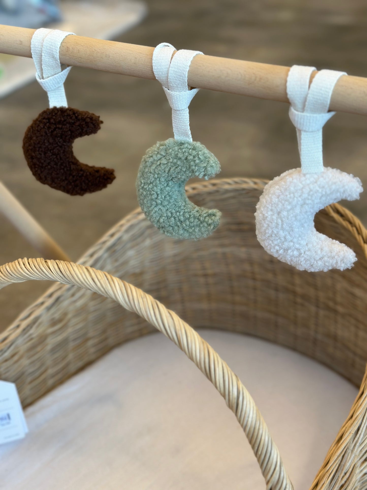 Boucle moon pacifier buddy/ Hanging toy