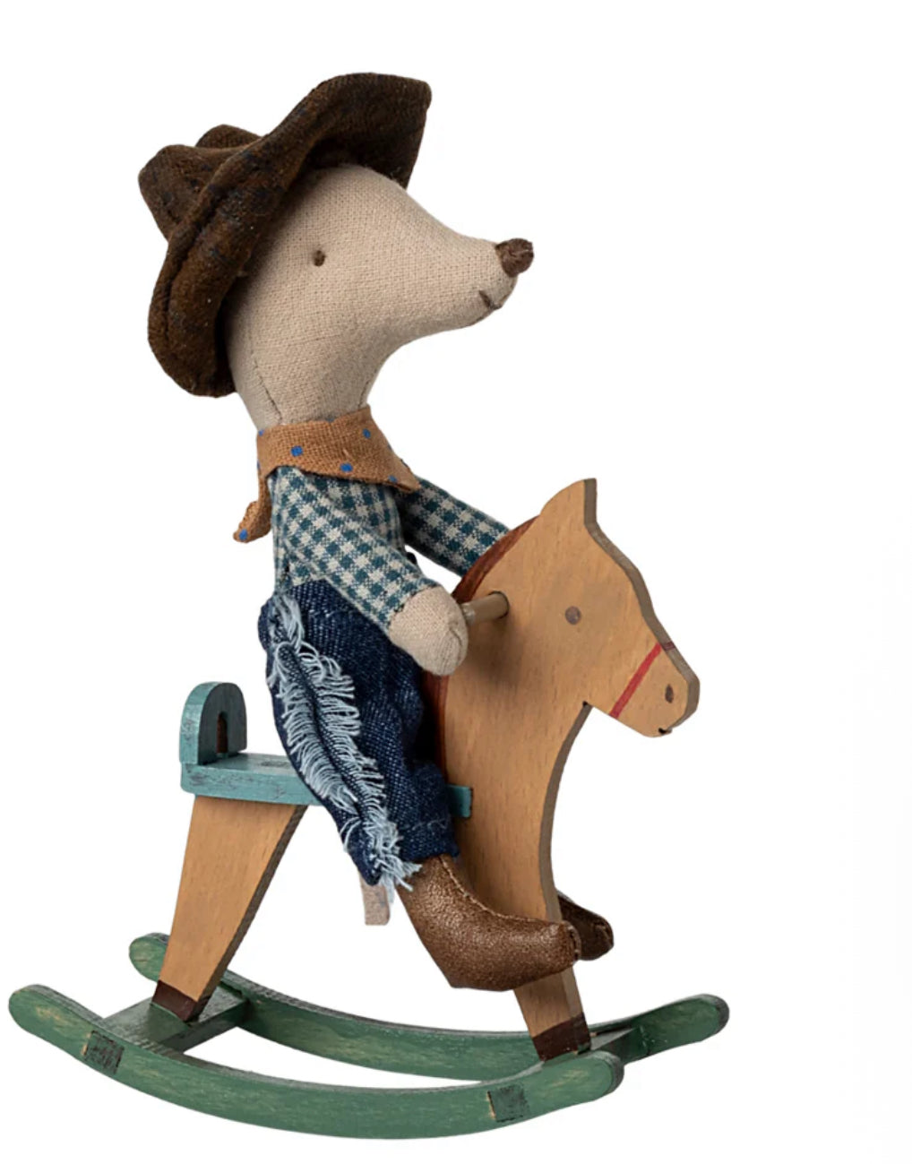 Maileg Cowboy Mouse on Rocking horse