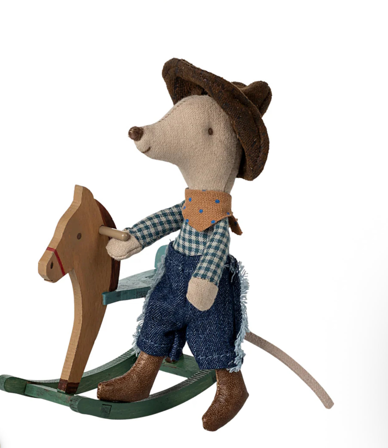 Maileg Cowboy Mouse on Rocking horse