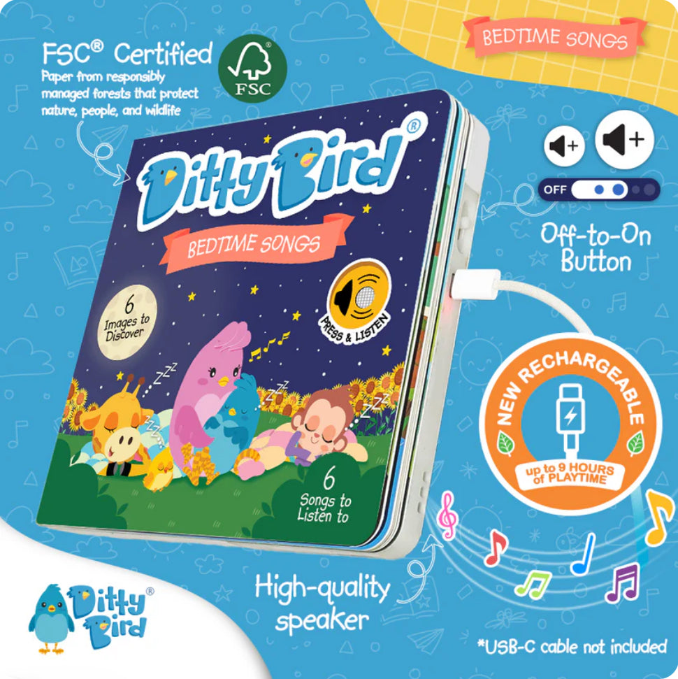 Ditty Bird Book - Bedtime Songs - USB-C Rechargeable