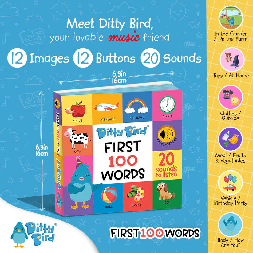 Ditty Bird First 100 Words USB-C Rechargeable Book