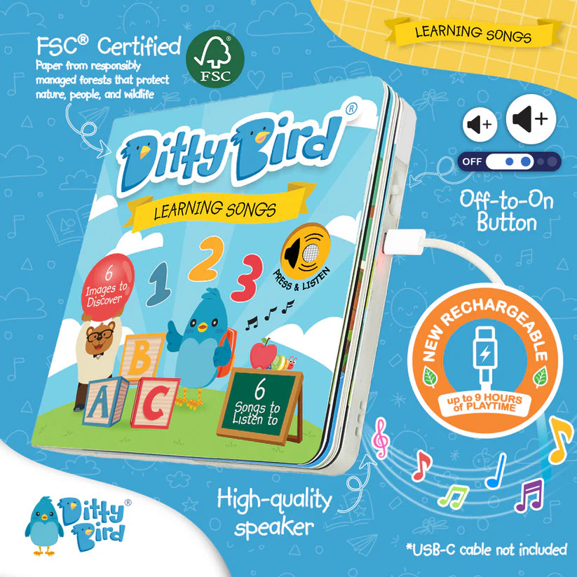 Ditty Bird Learning Songs USB-C Rechargeable Book