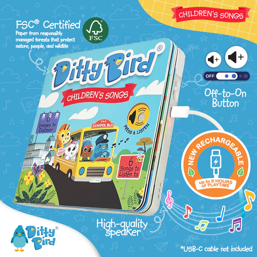 Ditty Bird Children’s Songs USB-C Rechargeable Book