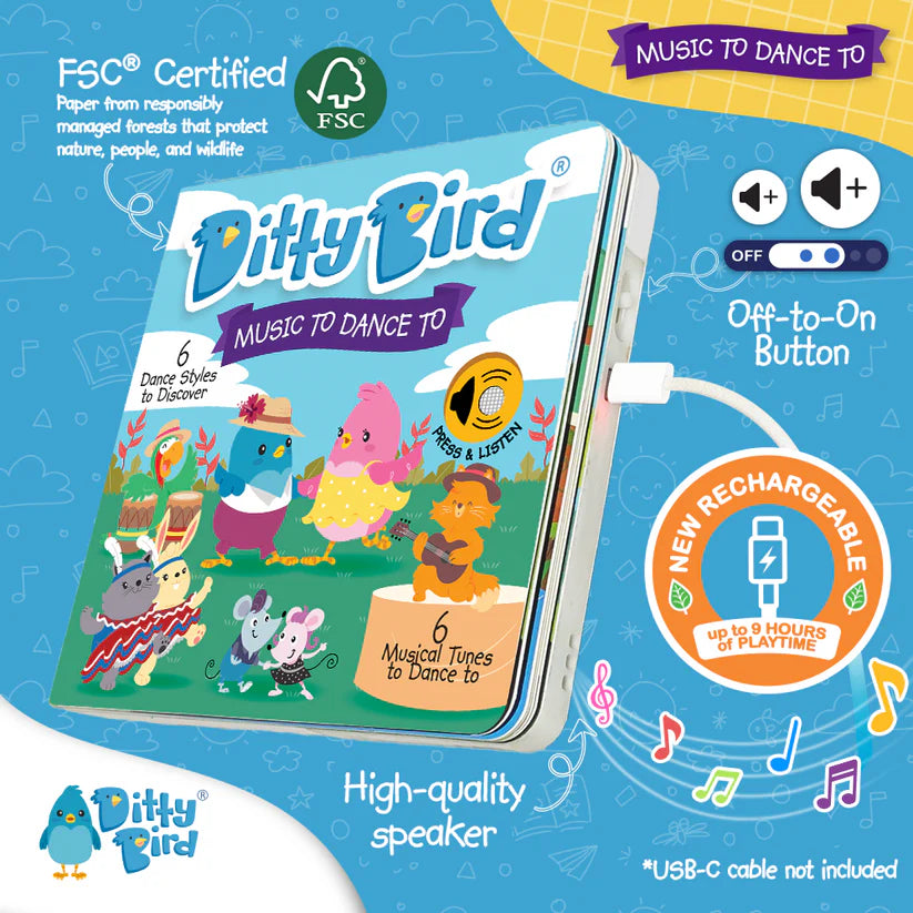 Ditty Bird Music To Dance To USB-C Rechargeable Book
