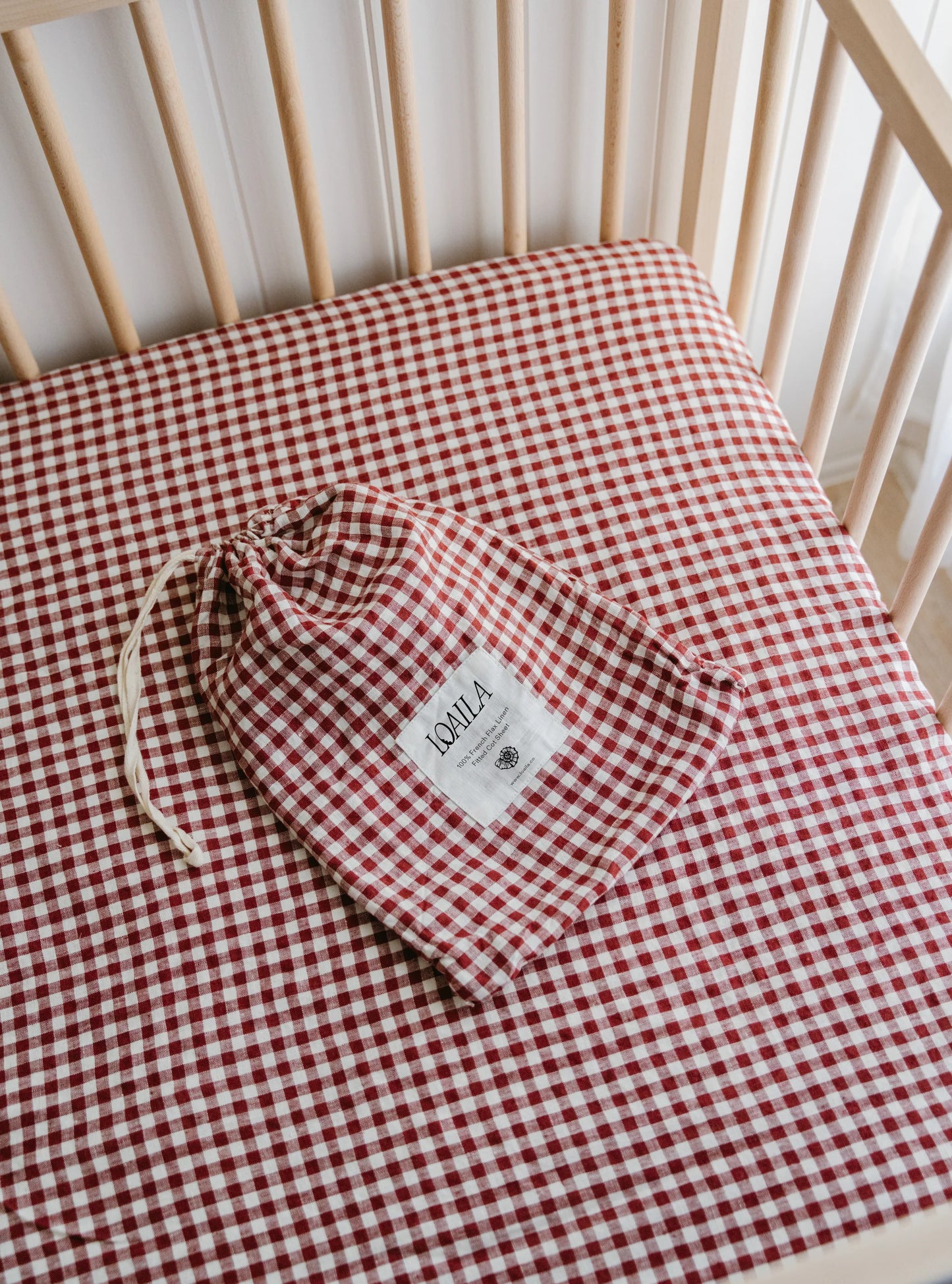 Loaila Mulberry Gingham Linen Cot Sheet