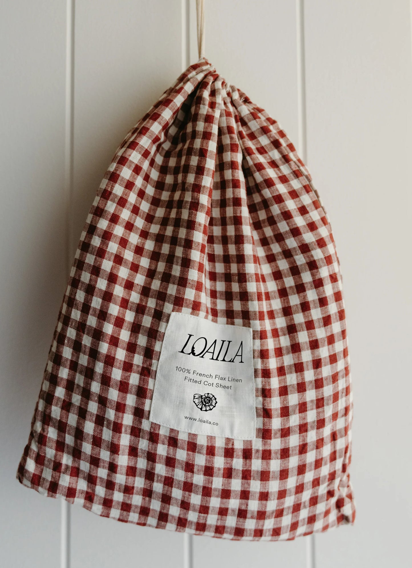 Loaila Mulberry Gingham Linen Cot Sheet