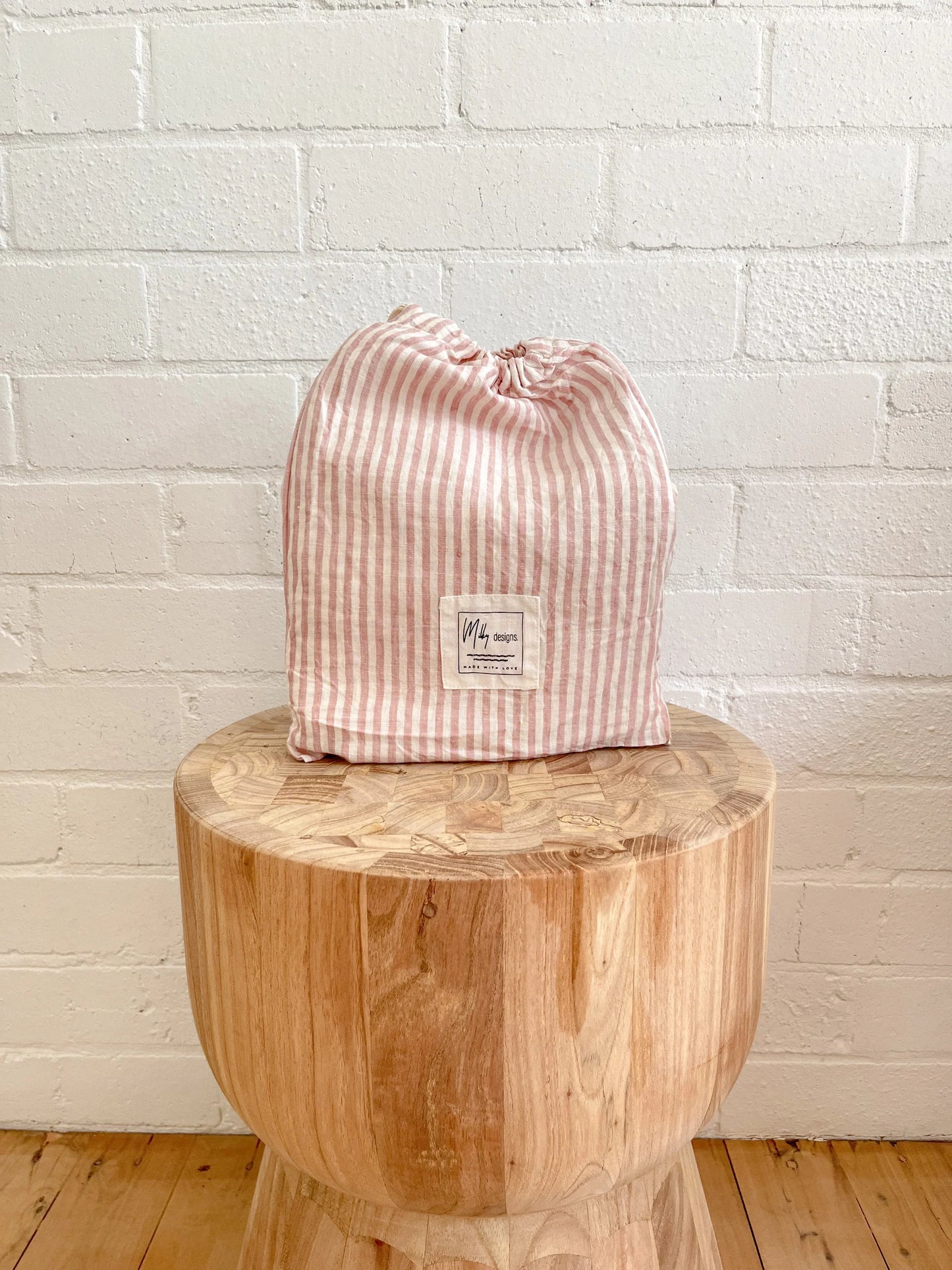 Loaila Pink Stripe Linen Cot Sheet