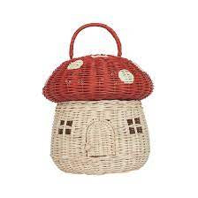 Olliella Rattan Mushroom Basket Red