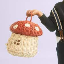 Olliella Rattan Mushroom Basket Red