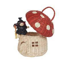 Olliella Rattan Mushroom Basket Red